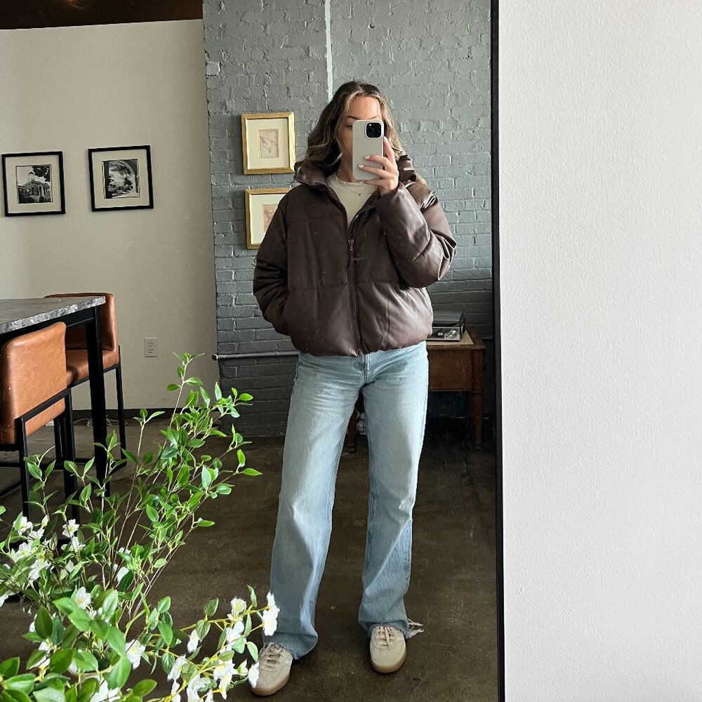 Old Navy Brown Pleather Puffer Coat